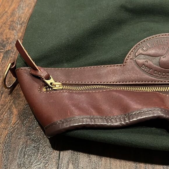 VTG made in USA Canvas Back shoulder bag green canvas brown leather trim EUC - Picture 4 of 16